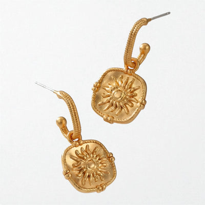 Freja vintage radiant sol drop earrings in 18K gold finish