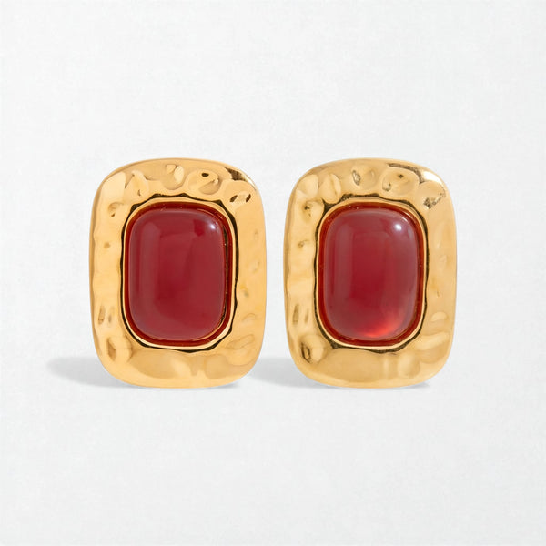 Vintage Red Stone Statement Studs - 18K Gold Plated - Florence