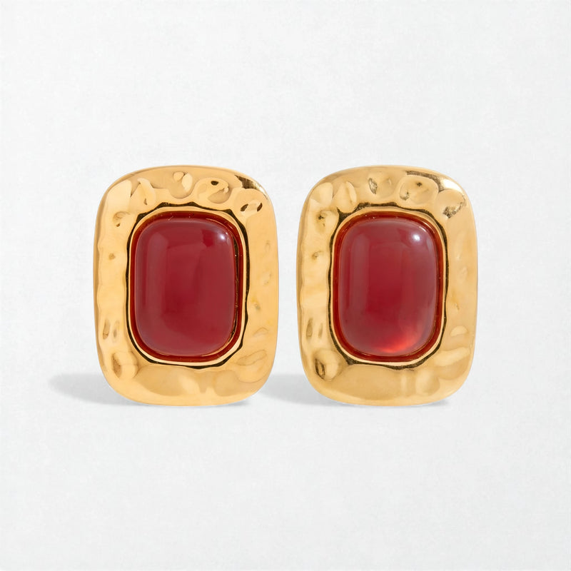 Vintage Red Stone Statement Studs - 18K Gold Plated - Florence