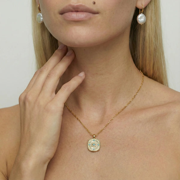 Vintage Turquoise Evil Eye Necklace - 18K Gold Plated - Elin
